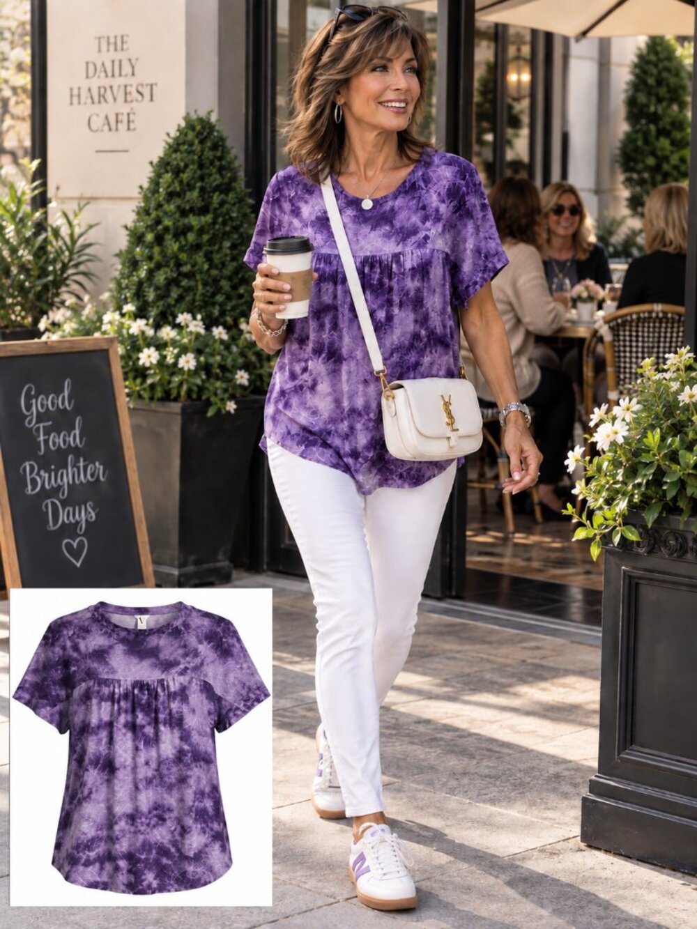 Vera Rose Purple Tie Dye Pleated Flowy Tunic Blouse Women’s Large